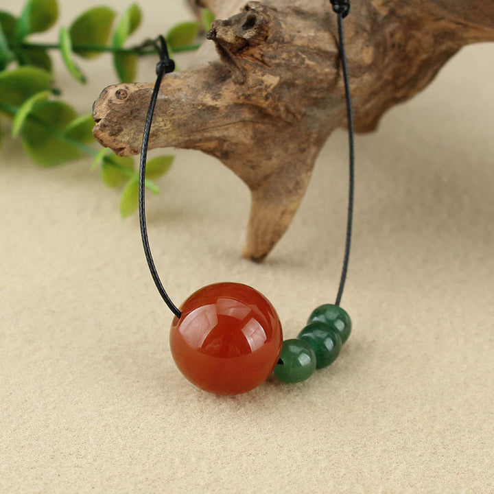 Buddha Stones, ágata roja, Aventurina verde, cuentas de semilla de Bodhi, collar de cuerda de cuero tranquilo, colgante
