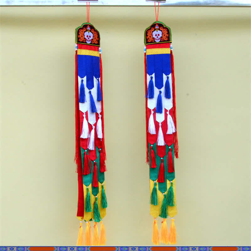 Flor de loto Ocho símbolos auspiciosos Meditación Iluminación Borlas coloridas Arte de pared