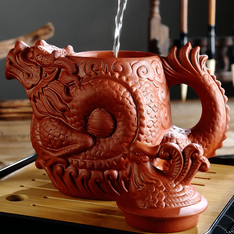 Tetera de cerámica Dragon Phoenix vintage