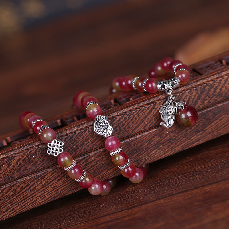 Pulsera de Triple envoltura positiva con elefante PiXiu, turmalina y sandía Natural de Buddha Stones