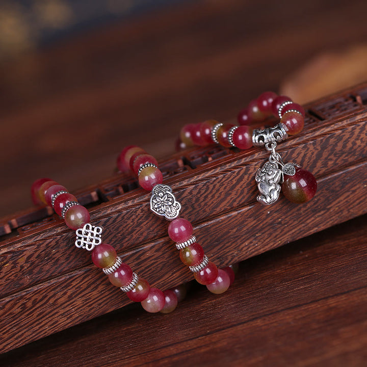 Pulsera de Triple envoltura positiva con elefante PiXiu, turmalina y sandía Natural de Buddha Stones