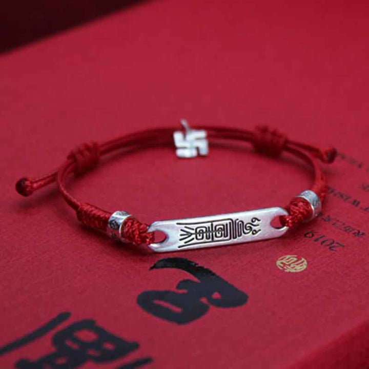 Pulsera trenzada de la fuerza de la suerte con hilo rojo de plata de ley 925 con Buddha Stones - image 5