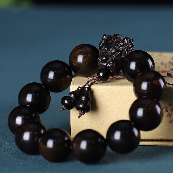 Pulsera de protección tallada con dragón de madera de agar, Buddha Stones , palisandro, sándalo verde, hoja pequeña, sándalo rojo