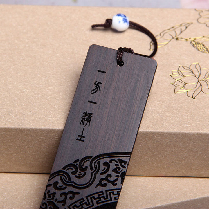 Buddha Stones, citas de iluminación Zen, madera de ébano, hoja pequeña, marcapáginas de sándalo rojo con caja de regalo