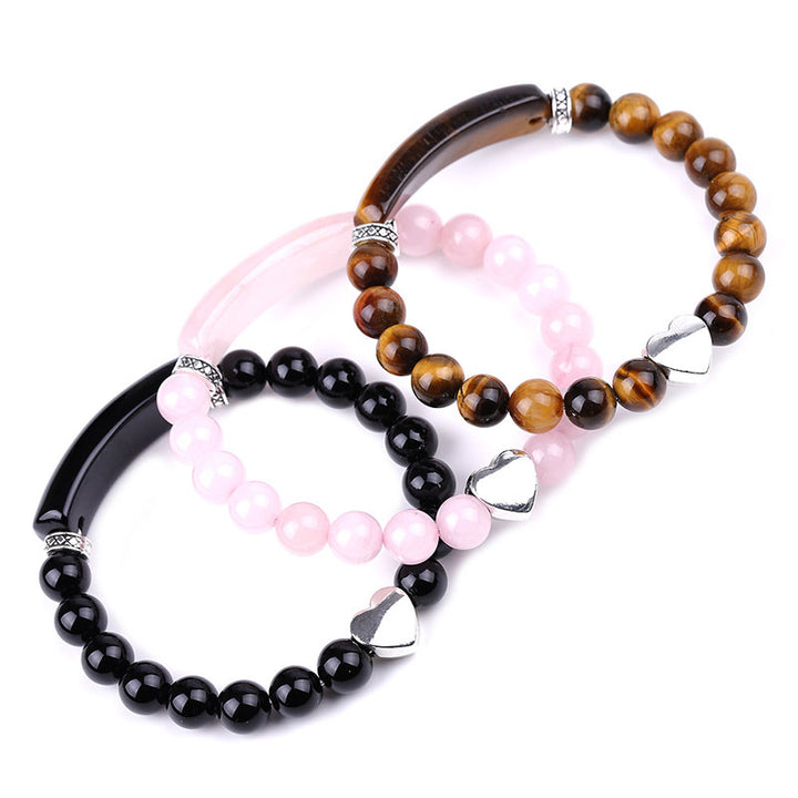 Pulsera de corazón unisex con cuentas de cristal natural