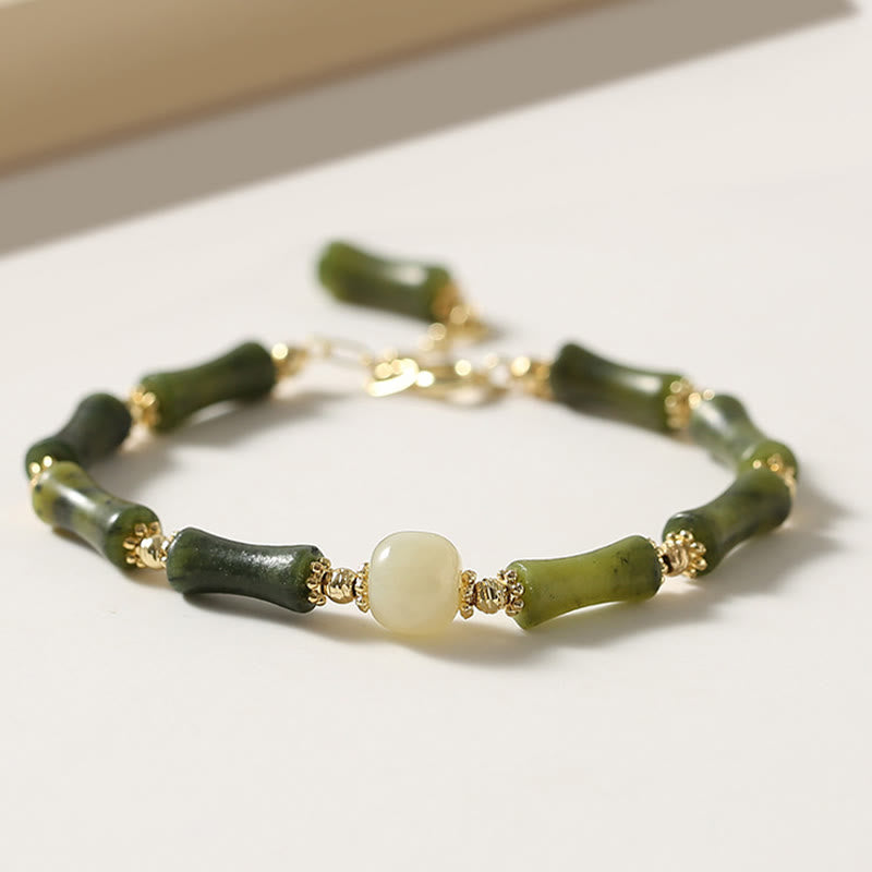 Pulsera de cadena de fuerza de la suerte de bambú con cuentas de vidrio de Buddha Stones