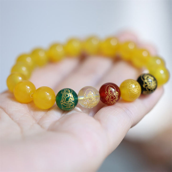 Buddha Stones Cinco Elementos Dios de la Riqueza Pulsera de Riqueza de Cristal de Ágata Varias