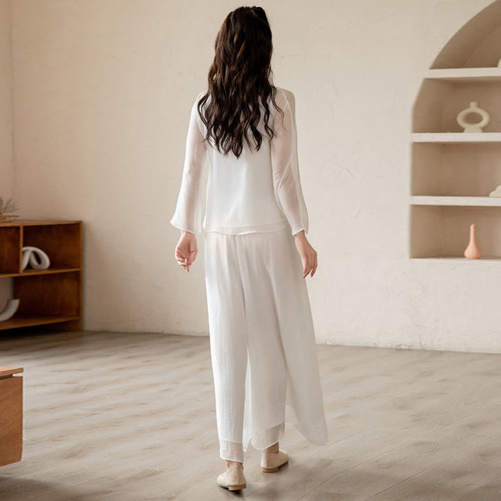 Conjunto de ropa de gasa para mujer, ropa de práctica de meditación espiritual Zen, Buddha Stones, oración Retro