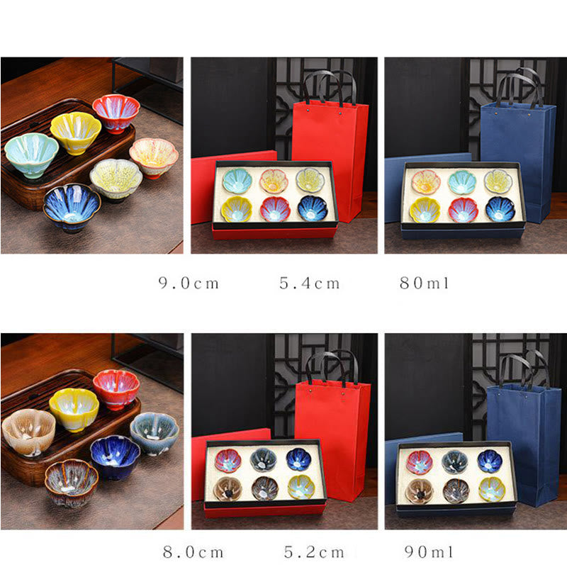 Buddha Stones, 6 uds., patrón de pétalos de flor de ciruelo, horno chino Jianzhan, cambio de taza de té de cerámica, tazón de té de Kung Fu con caja de regalo