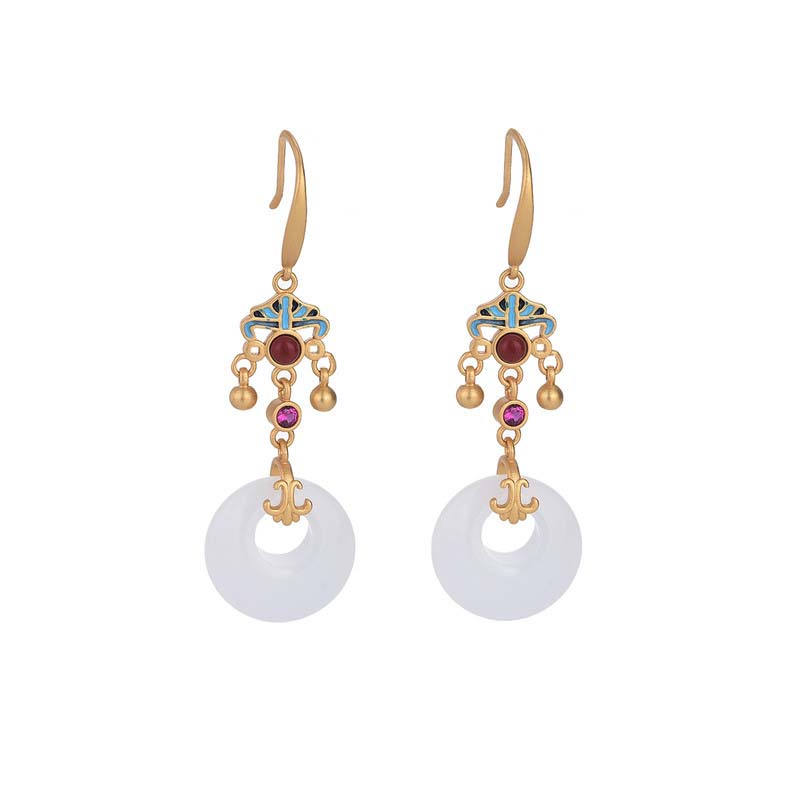 Pendientes colgantes de bendición de jade blanco FengShui
