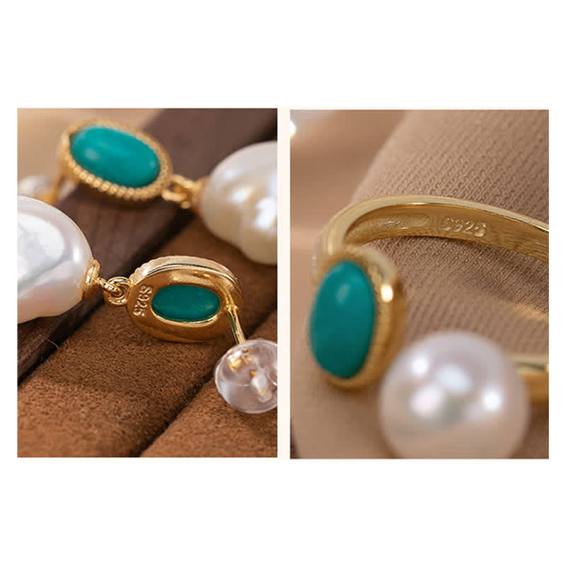 Buddha Stones Plata de Ley 925 Perla Turquesa Anillo Curativo Pendientes Collar Colgante - image 4