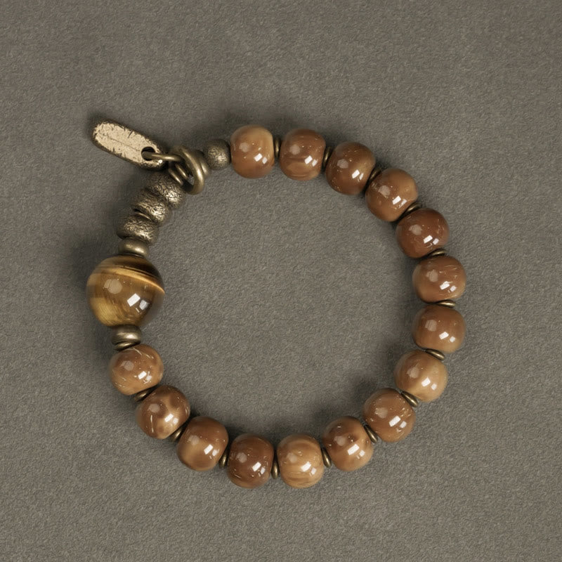 Pulsera de la suerte con Buddha Stones de Kuka, ojo de tigre, brillo dorado, obsidiana, cobre, riqueza
