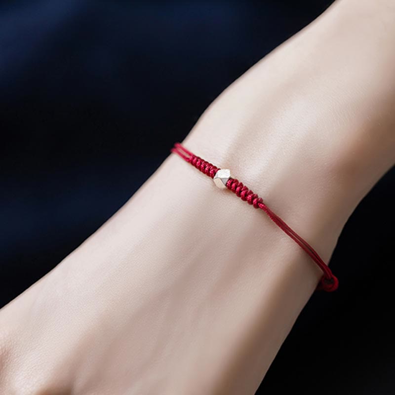 Pulsera trenzada de hilo rojo con protección de cuentas de la suerte de plata de ley 925 con Buddha Stones