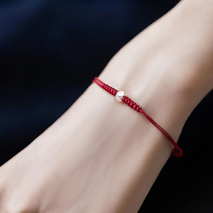 Pulsera trenzada de hilo rojo con protección de cuentas de la suerte de plata de ley 925 con Buddha Stones