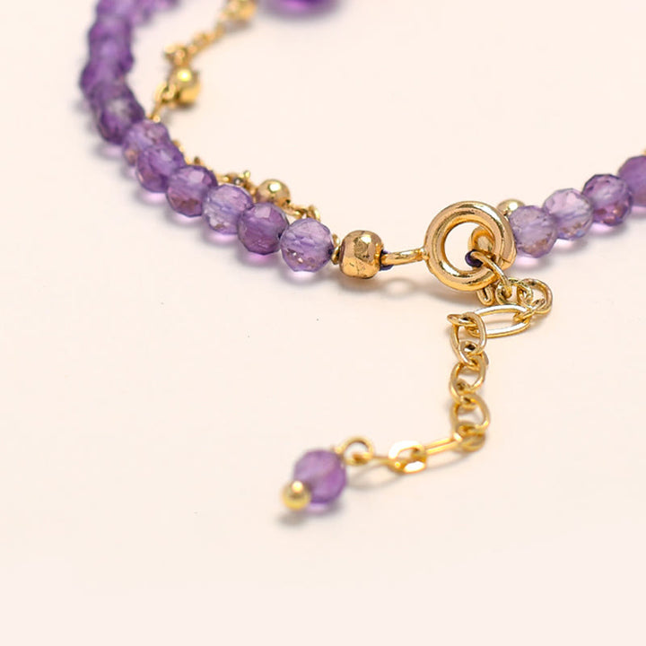 Pulsera de cadena de doble capa curativa con cristal de amatista chapada en oro de 14 quilates con Buddha Stones