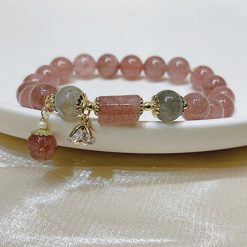 Pulsera de amor con piedra lunar de cuarzo fresa natural de Buddha Stones