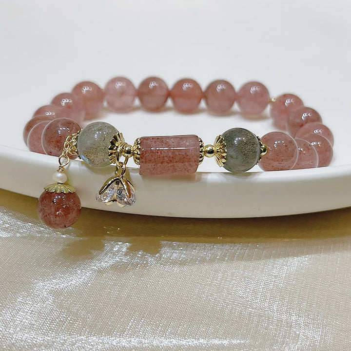 Pulsera de amor con piedra lunar de cuarzo fresa natural de Buddha Stones