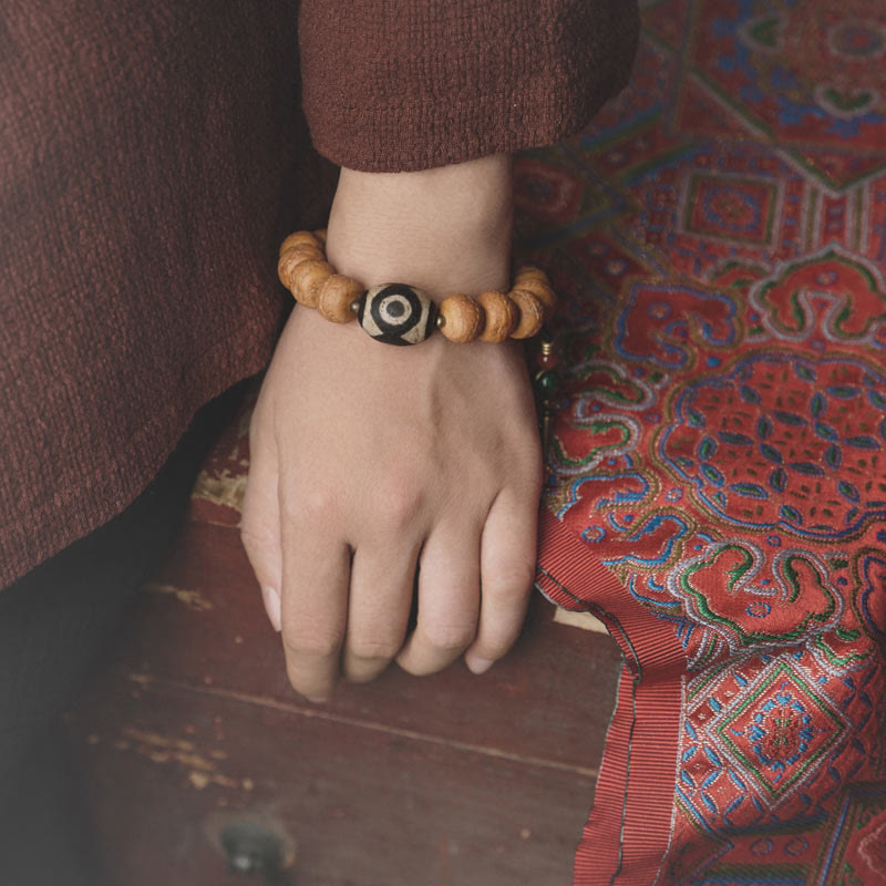 Pulsera Mala para muñeca con abalorio de paz, semilla de Bodhi del Tíbet, Dzi