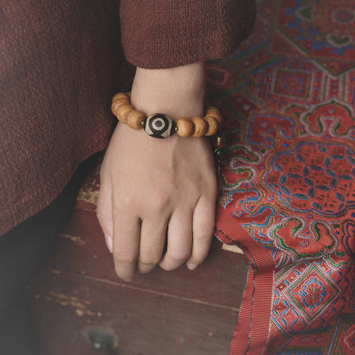 Pulsera Mala para muñeca con abalorio de paz, semilla de Bodhi del Tíbet, Dzi
