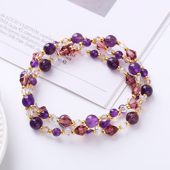 Pulsera de doble envoltura con Buddha Stones, turmalina Natural, fresa, cuarzo, amatista, paz y sabiduría