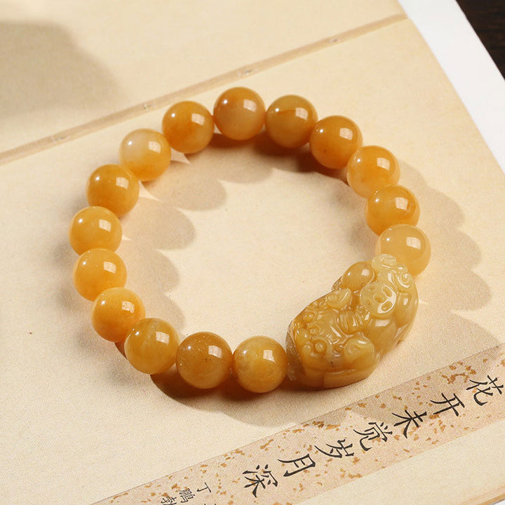 Pulsera de riqueza Pixiu de jade de seda dorada con Buddha Stones