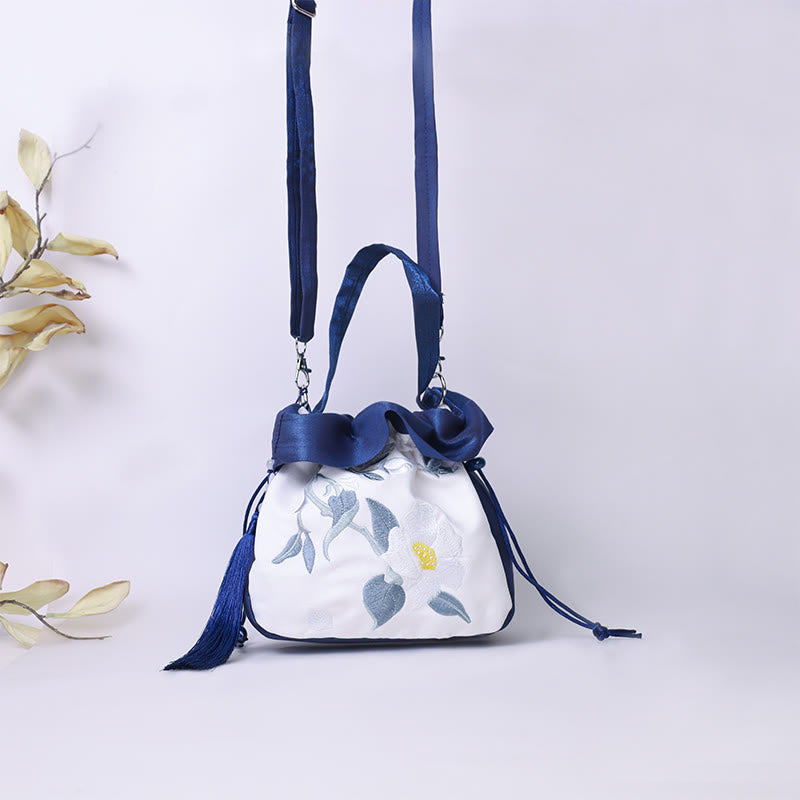 Buddha Stones Suzhou Bordado Camelia Magnolia Peonía Loto Seda Bolso Bandolera Bolso Bandolera Bolso