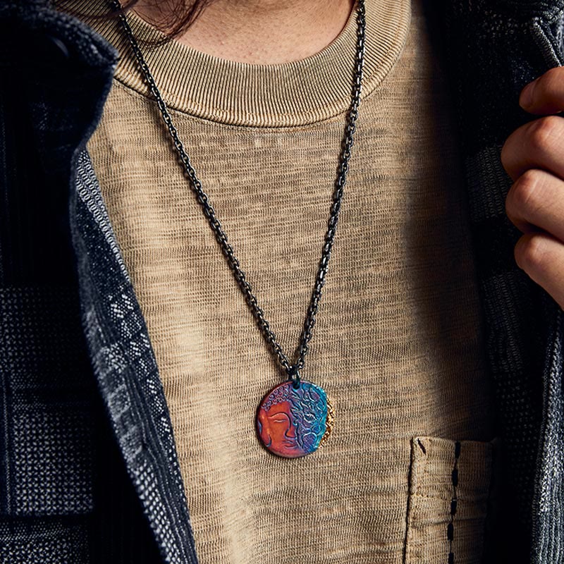 Collar con colgante de plata de ley 999 con Buddha Stones , oro de 24 quilates, mitad demonio, mitad Buda - image 12