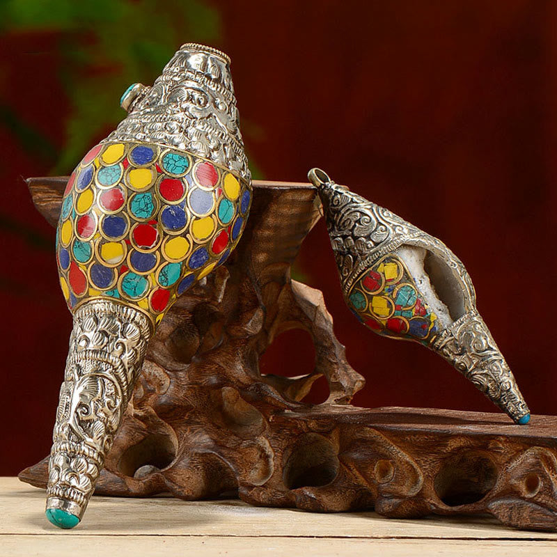 Concha tibetana hecha a mano Natural Shankha colorida concha marina riqueza decoración del hogar