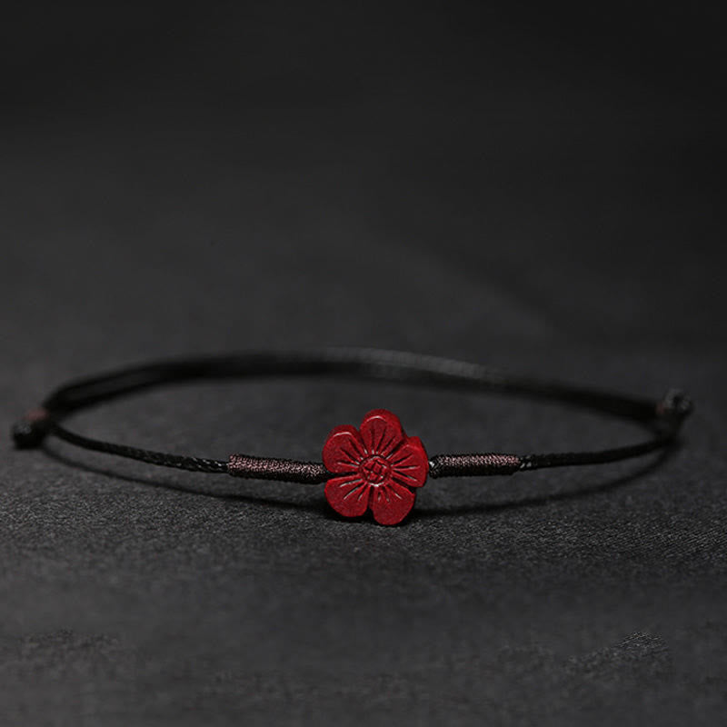 Pulsera trenzada hecha a mano con Buddha Stones, flor de ciruelo, trébol de cuatro hojas, PiXiu, loto, pez Koi, cinabrio