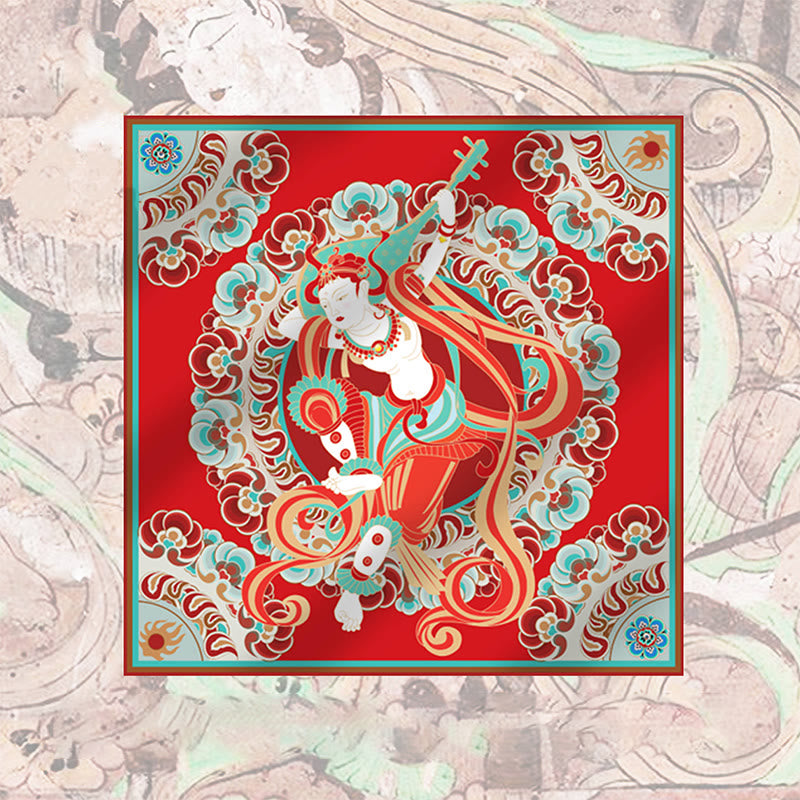 Buddha Stones Dunhuang rebote Pipa frescos voladores 100% bufanda de seda de morera chal Dunhuang de grado premium 6A