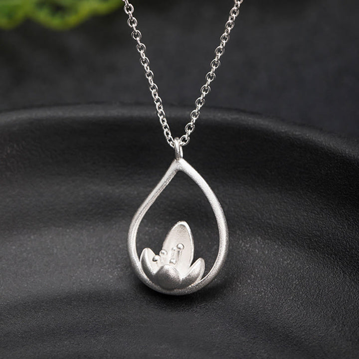 Colgante de collar con iluminación floral de flor de loto de plata de ley 925 con Buddha Stones - image 6
