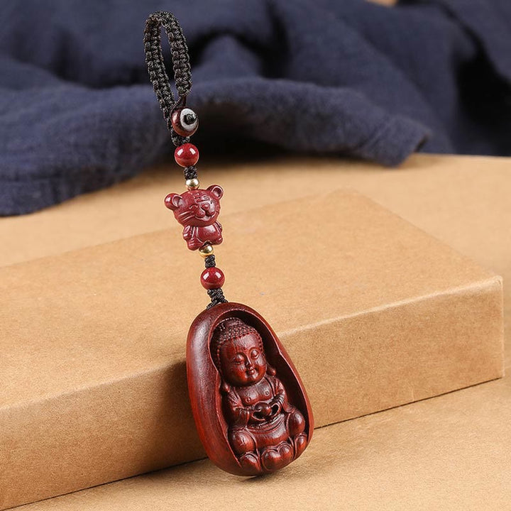 Llavero de protección con amuleto del zodiaco chino, Buddha Stones , hoja pequeña, sándalo rojo, Buda, cinabrio