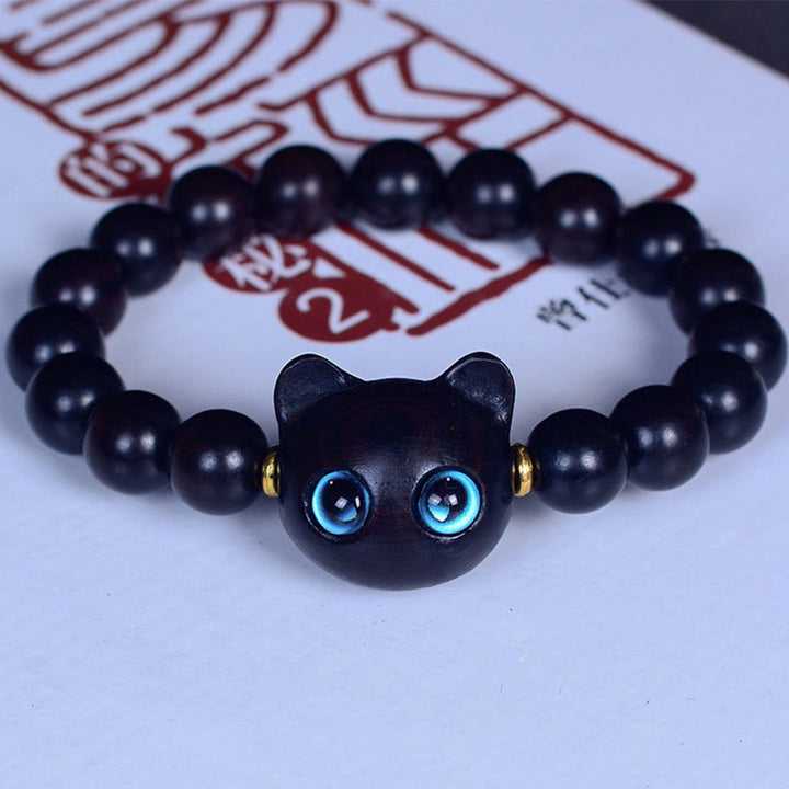 Pulsera de equilibrio de paz de gato encantador de cristal Liuli de madera de ébano con Buddha Stones - Ébano 10 mm x 15 cuentas (circunferencia de la muñeca: 14-16 cm) - image 10