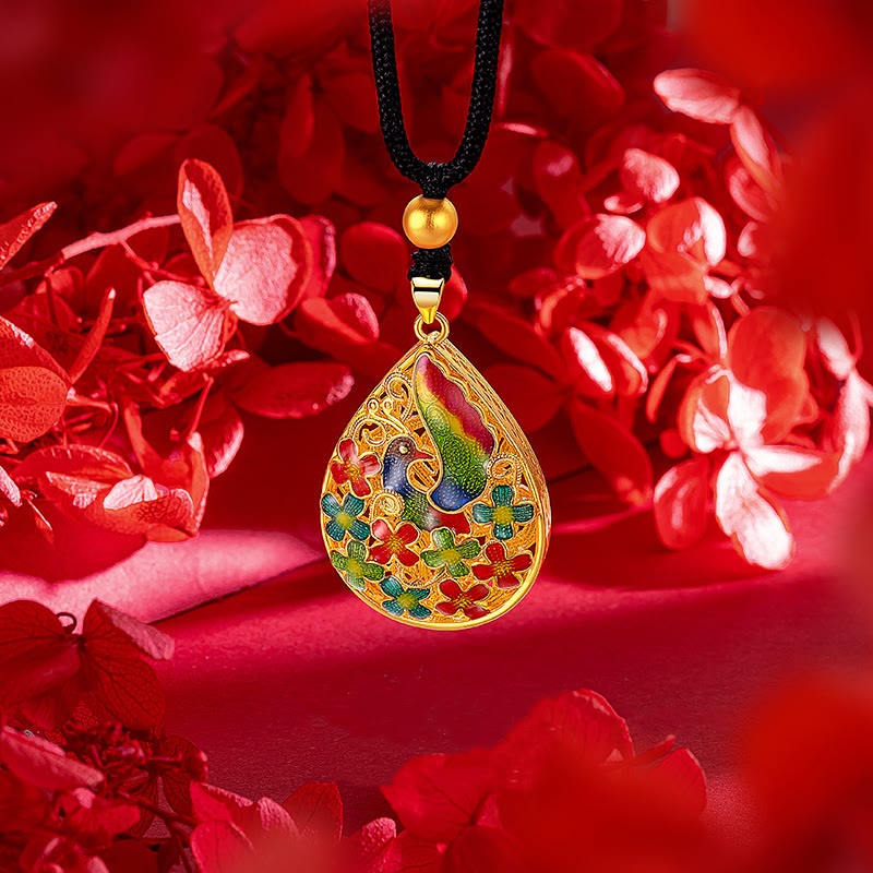 Collar con colgante de fuerza de la suerte y flor de Fénix colorida con Buddha Stones