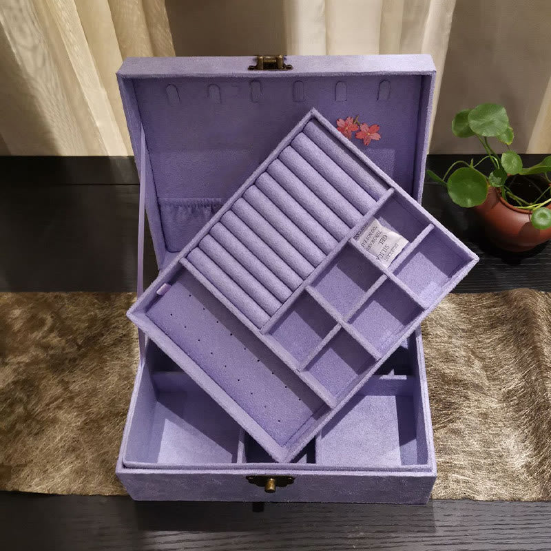 Caja organizadora de joyería de Fénix púrpura con Buddha Stones , caja de almacenamiento de joyería de dos capas, caja de franela