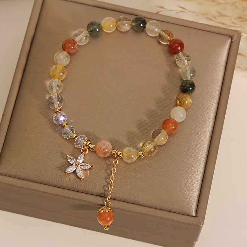 Pulsera de flores de circonio auspicioso de cuarzo rutilado multicolor con Buddha Stones