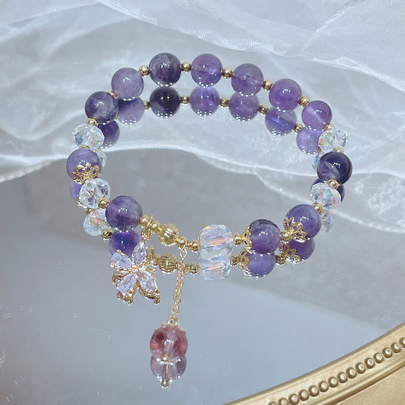 Pulsera con dije de mariposa espiritual de cristal de amatista natural con Buddha Stones