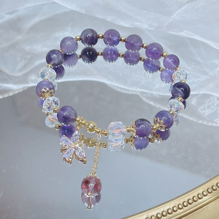 Pulsera con dije de mariposa espiritual de cristal de amatista natural con Buddha Stones