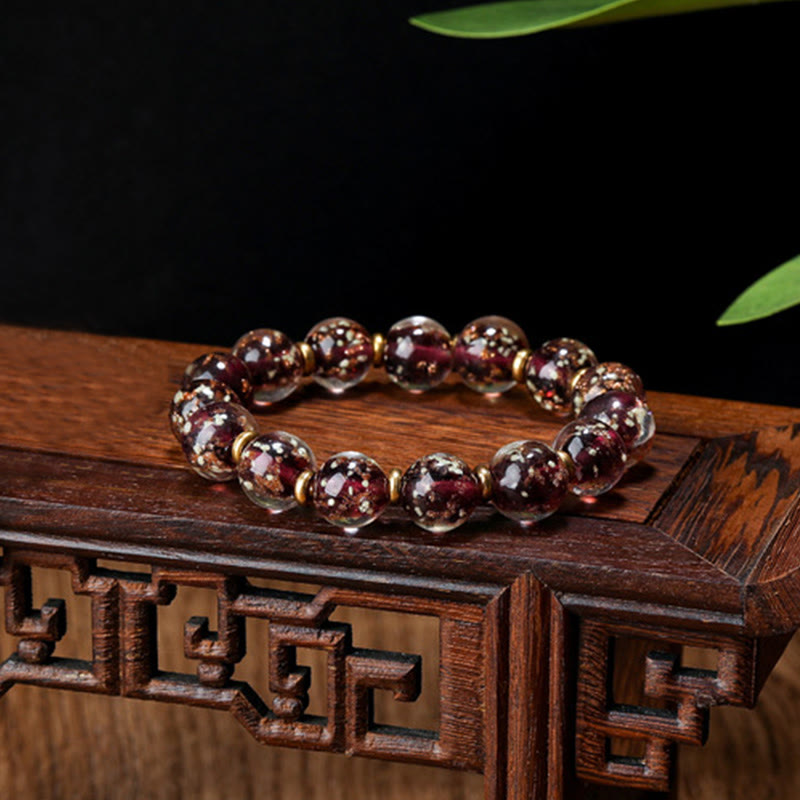 Pulsera de éxito con cuentas de cristal Liuli fluorescentes luminosas con abalorio familiar de bestia tragadora de oro con Buddha Stones