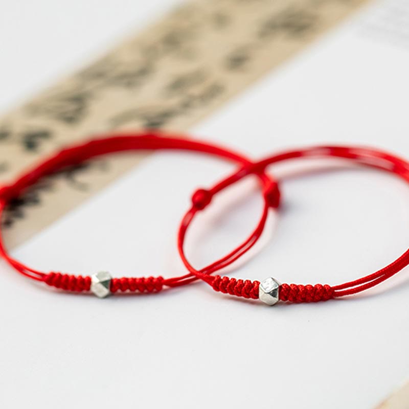 Pulsera trenzada de hilo rojo con protección de cuentas de la suerte de plata de ley 925 con Buddha Stones