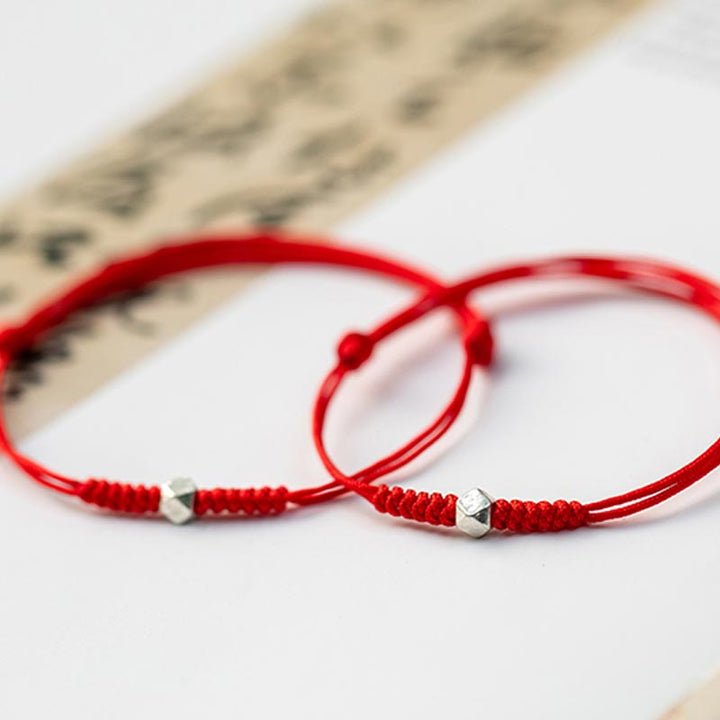 Pulsera trenzada de hilo rojo con protección de cuentas de la suerte de plata de ley 925 con Buddha Stones