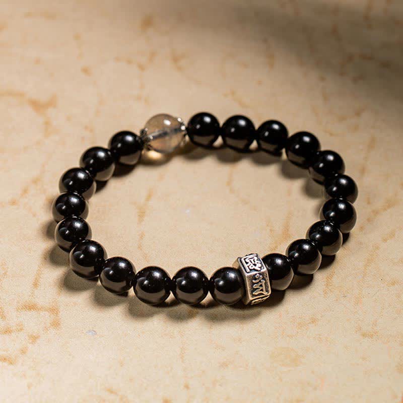 Pulsera de fuerza de piedra lunar de obsidiana negra de plata de ley 925 con Buda natal del zodíaco chino
