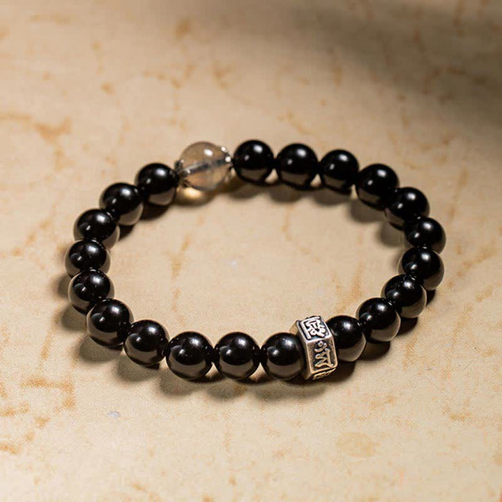 Pulsera de fuerza de piedra lunar de obsidiana negra de plata de ley 925 con Buda natal del zodíaco chino