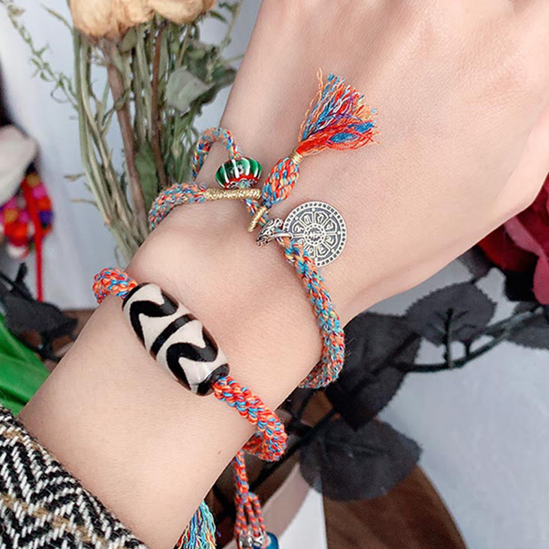 Pulsera trenzada de protección de cuentas Dzi hecha a mano Om Mani Padme Hum de plata de ley 925 tibetana