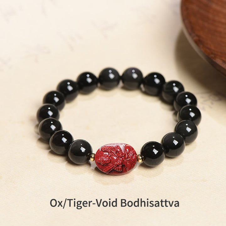Pulsera de purificación de cinabrio de obsidiana negra Natural de Buda natal del zodiaco chino con Buddha Stones