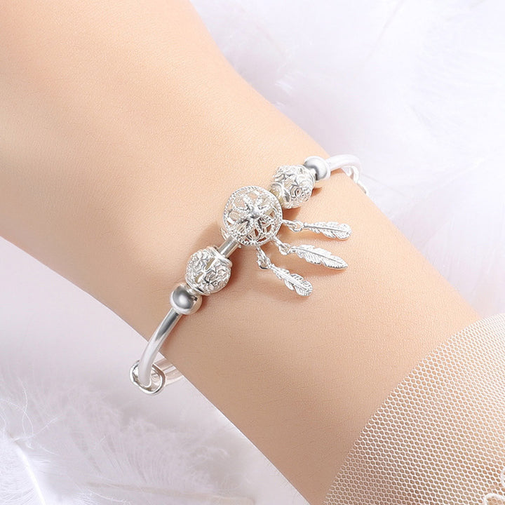 Pulsera con dije de atrapasueños con bendición de cobre blanco tibetano