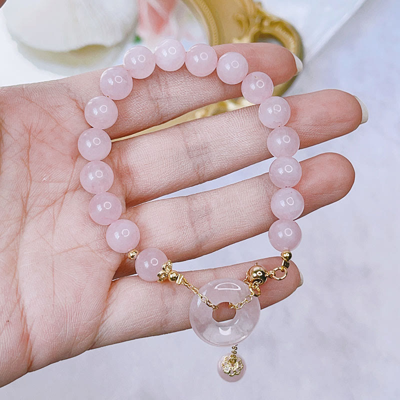 Pulsera con dije de amor con hebilla de paz y cristal rosa natural con Buddha Stones - image 5