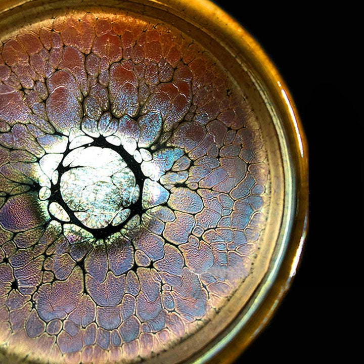 Taza de té de cerámica Jianzhan chino con diseño de manchas doradas y piedras de Buddha Stones , tazón de taza de té de Kung Fu con caja de regalo