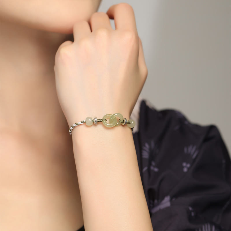 Pulsera trenzada de la suerte con hebilla de la paz y jade hetiano natural de Buddha Stones