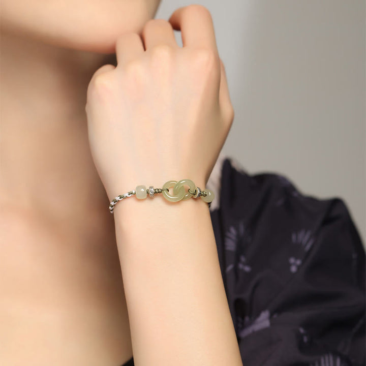 Pulsera trenzada de la suerte con hebilla de la paz y jade hetiano natural de Buddha Stones